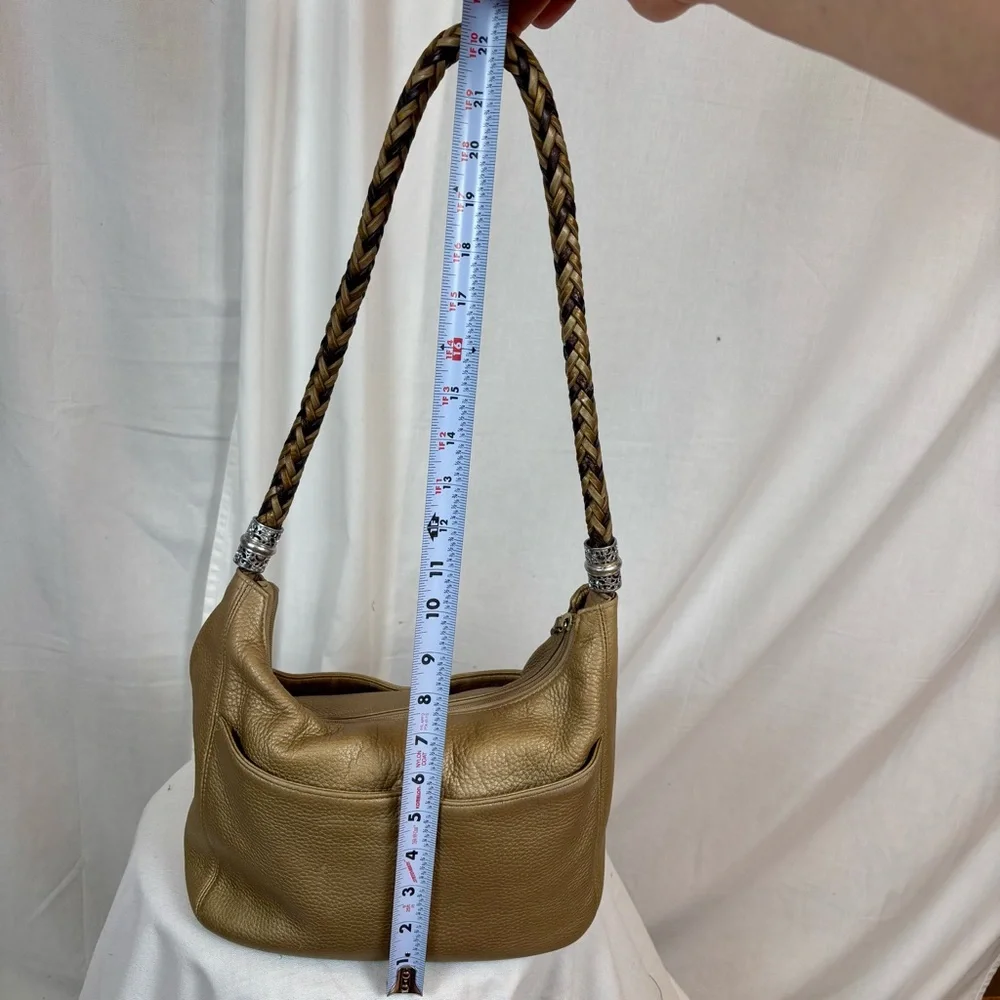 Brighton Gold Leather with Earthy Multicolor Braided Strap Hobo Handbag new $599